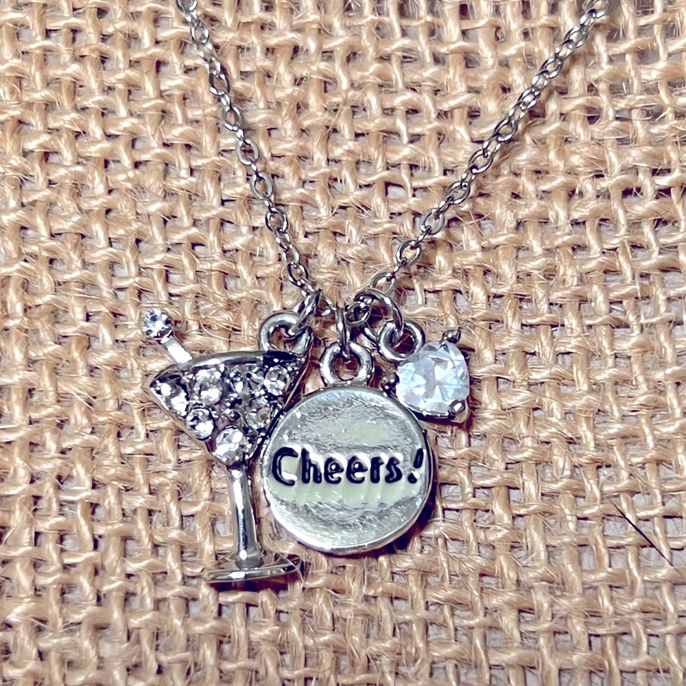 🍸3 Cheers Martini Glass Genuine CZ & Crystal Necklace by Cookie Lee - Picture 6 of 12